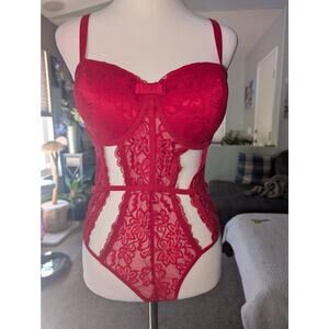 NWT Red Lace Cut Off One Piece Body Suit Teddy SIZE 1X